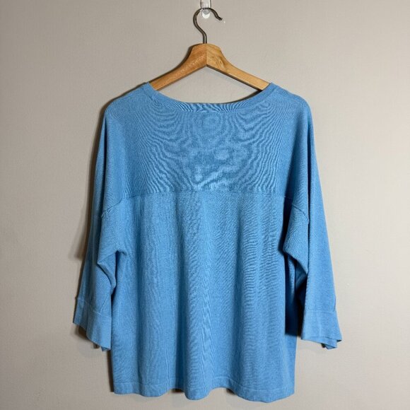 J. Jill Linen 3/4 Sleeve Sweater Pullover Women's Medium Blue Coastal Casual - Picture 3 of 11